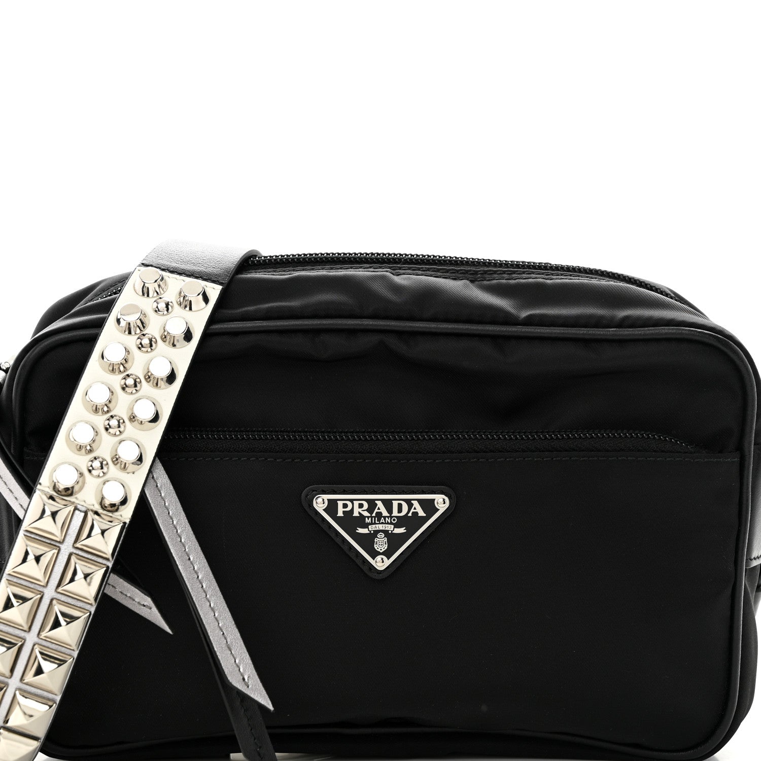 Prada Tessuto Nylon Studded New Vela Shoulder Bag Black Cromo 7 of 9