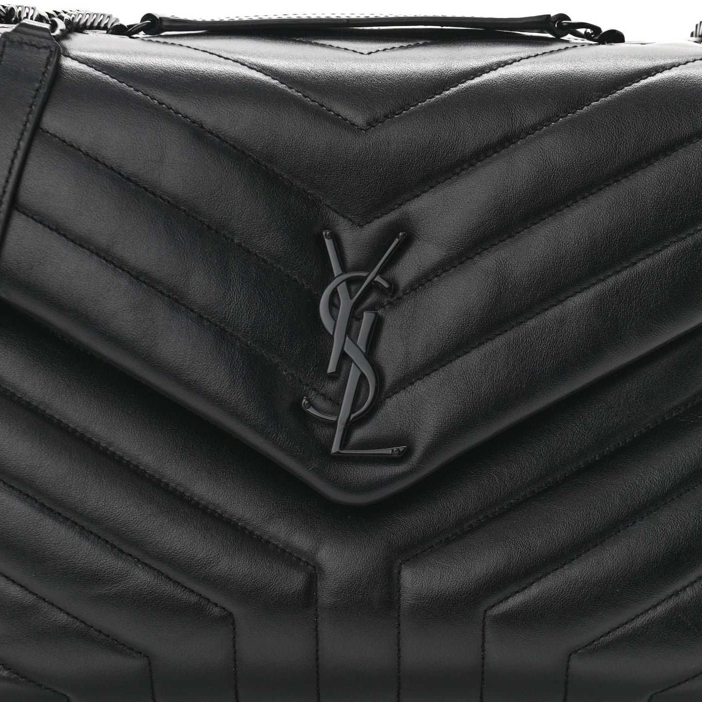 Calfskin Y Quilted Monogram Medium Loulou Chain Satchel Black