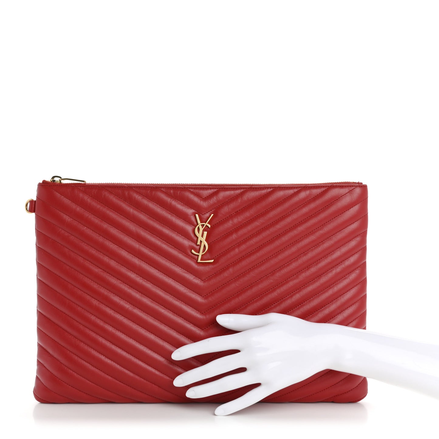 Calfskin Matelasse Chevron Monogram Document Holder Rouge Eros