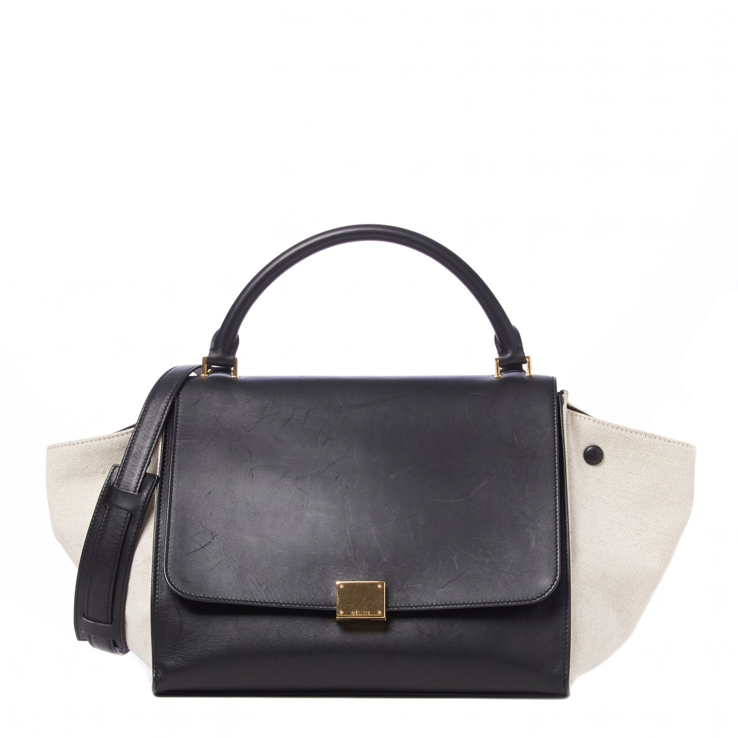 Smooth Calfskin Canvas Medium Trapeze Black