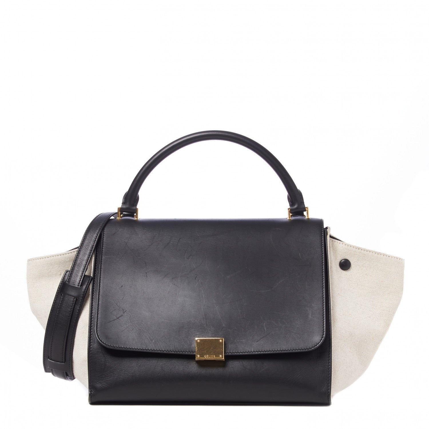 Celine Smooth Calfskin Canvas Medium Trapeze Black 1 of 8