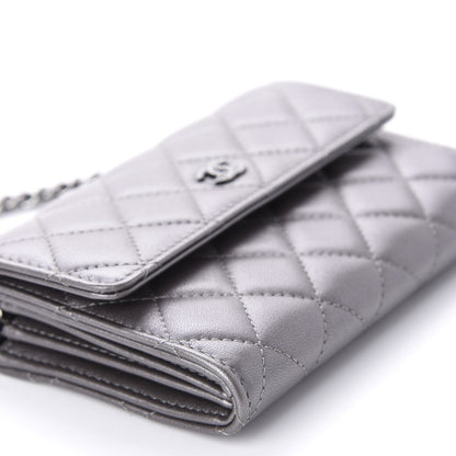 Chanel Lambskin Quilted Pearl My Shoulder Mini French Wallet On Chain WOC Silver 6 of 12