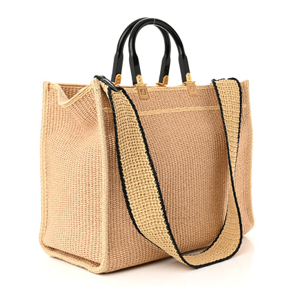 Fendi Straw Vitello King Plexiglass Woven Medium Fendi Sunshine Shopper Tote Natural Black 3 of 11