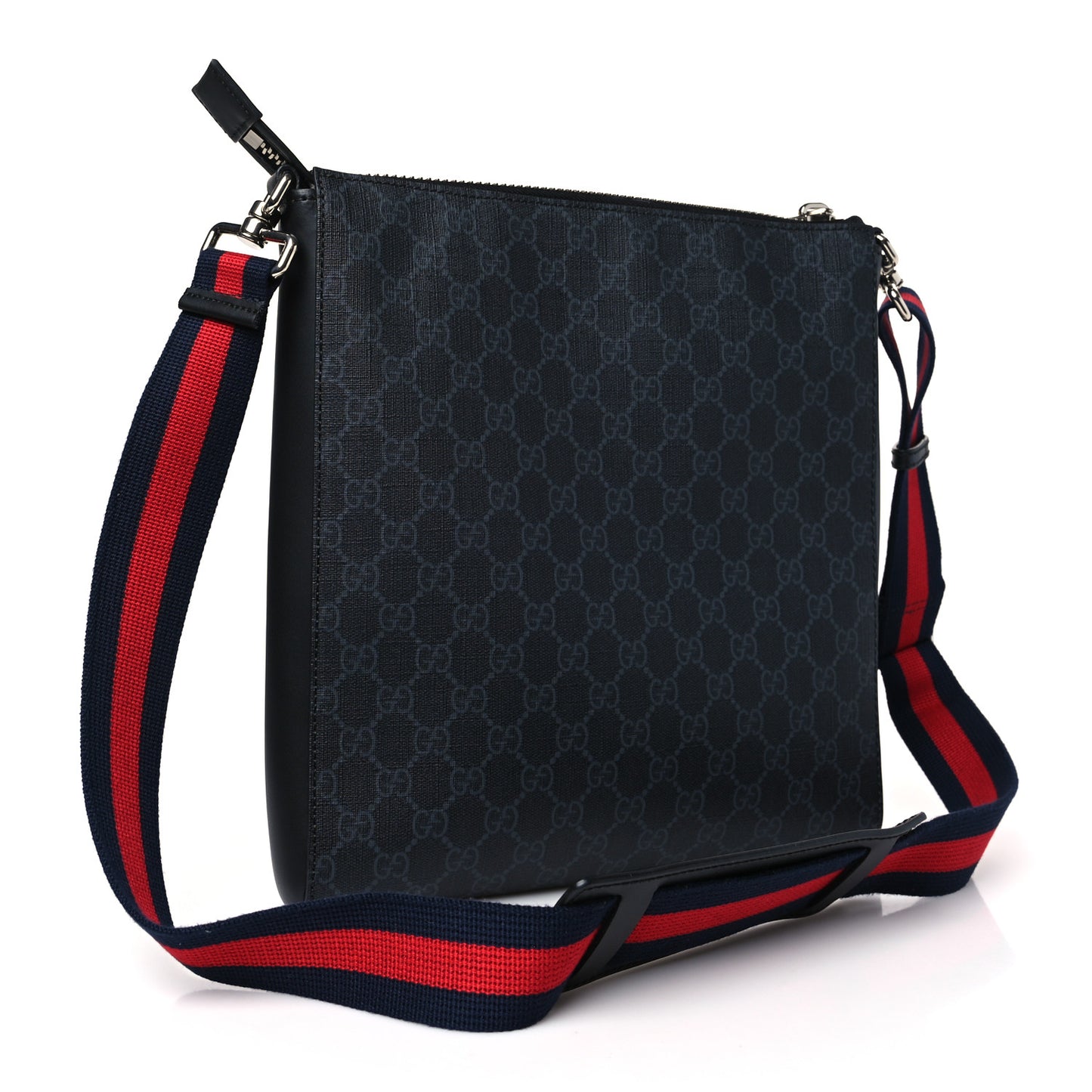 GG Supreme Monogram Appia Calfskin Web Flat Messenger Bag Black Grey
