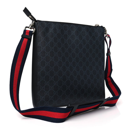 Gucci GG Supreme Monogram Appia Calfskin Web Flat Messenger Bag Black Grey 3 of 9