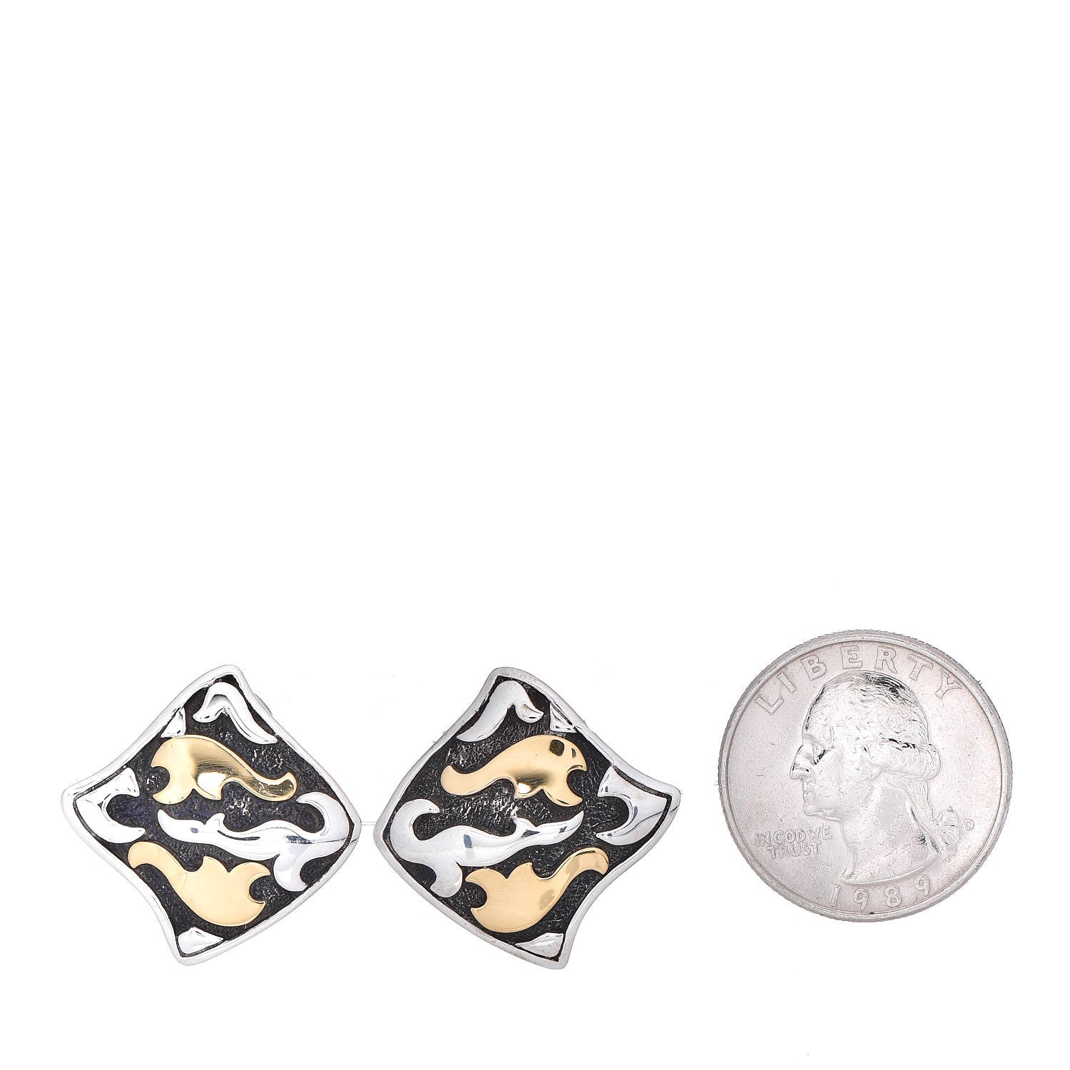 John Hardy Sterling Silver 22K Yellow Gold Dayak Square Earrings 2 of 4
