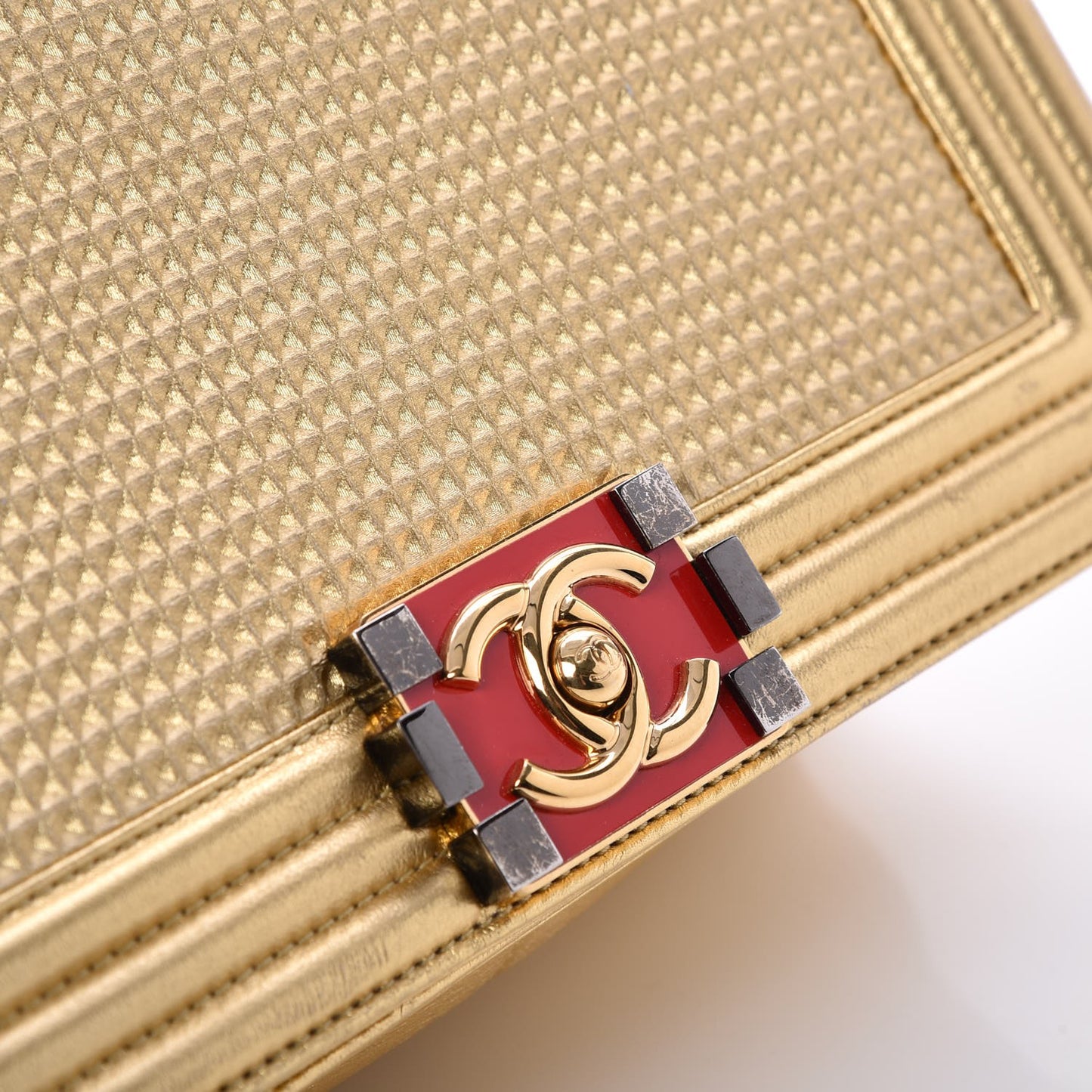 Metallic Lambskin Embossed Medium Cube Boy Flap Gold