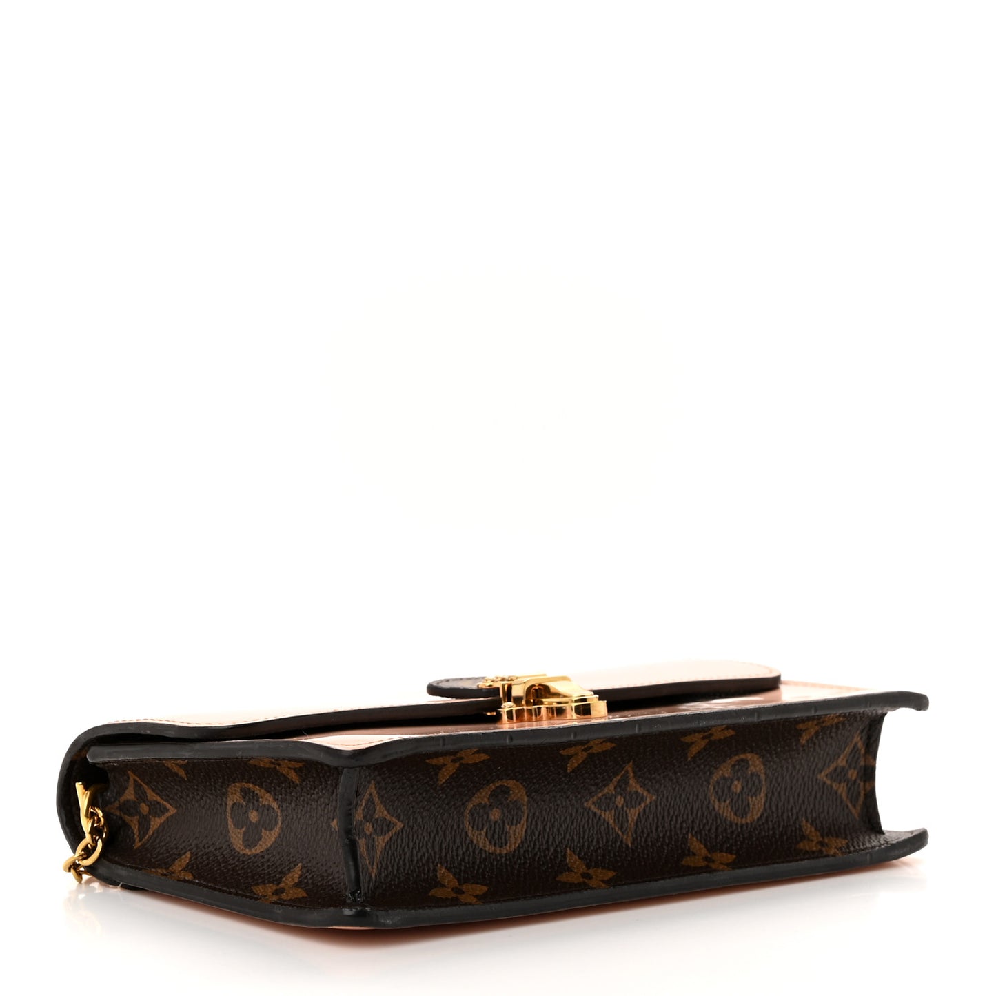 Patent Calfskin Monogram Cherrywood Chain Wallet Rose Ballerine