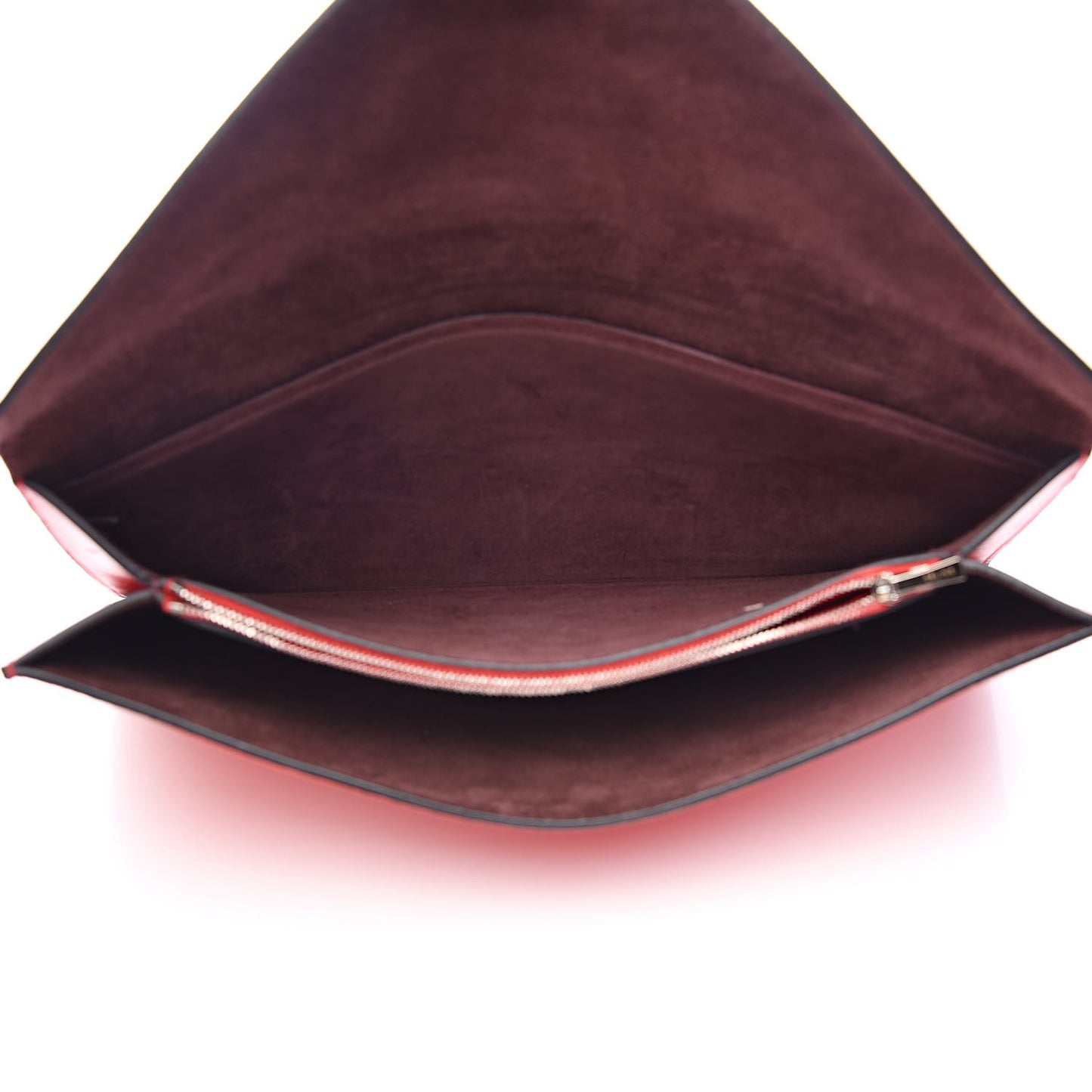 Box Calfskin Suede Diamond Clutch Red