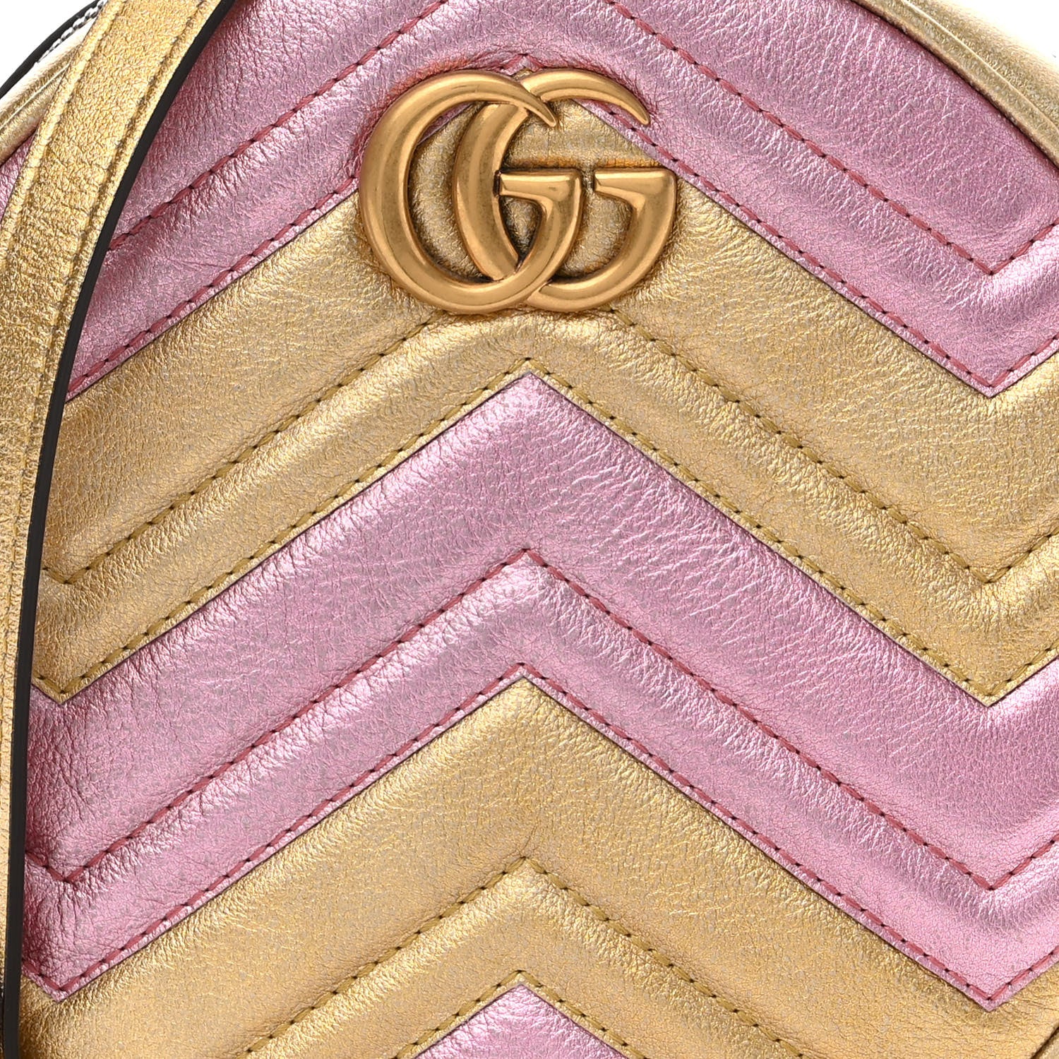 Gucci Metallic Nappa Matelasse Heart Mini GG Marmont Round Shoulder Bag Oro Vecchio Rosa 8 of 10