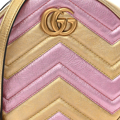 Gucci Metallic Nappa Matelasse Heart Mini GG Marmont Round Shoulder Bag Oro Vecchio Rosa 8 of 10