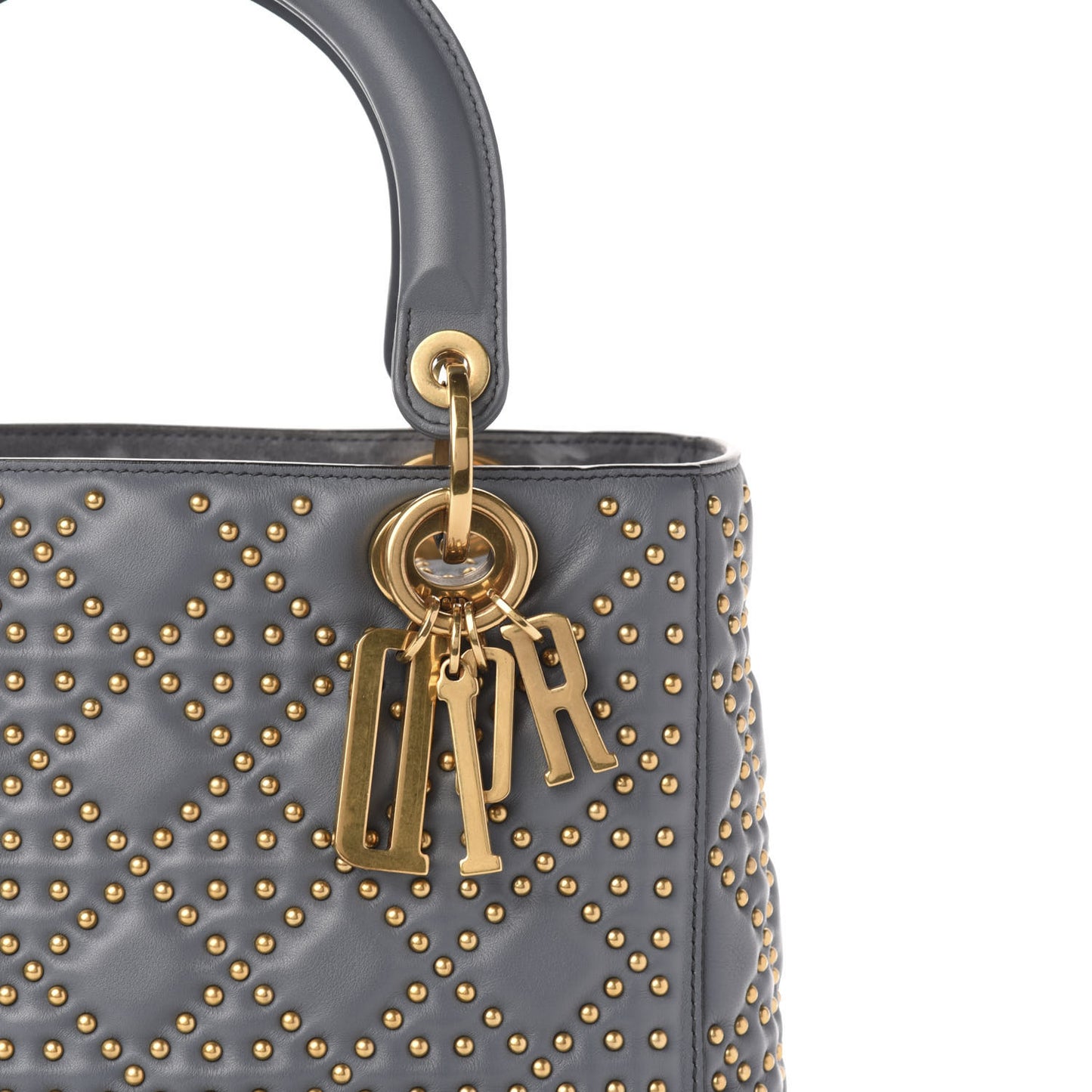 Calfskin Cannage Studded Medium Supple Lady Dior Grey