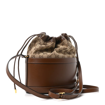 Gucci Monogram Textured Calfskin Horsebit 1955 Drawstring Bucket Bag Beige Brown Sugar 3 of 10