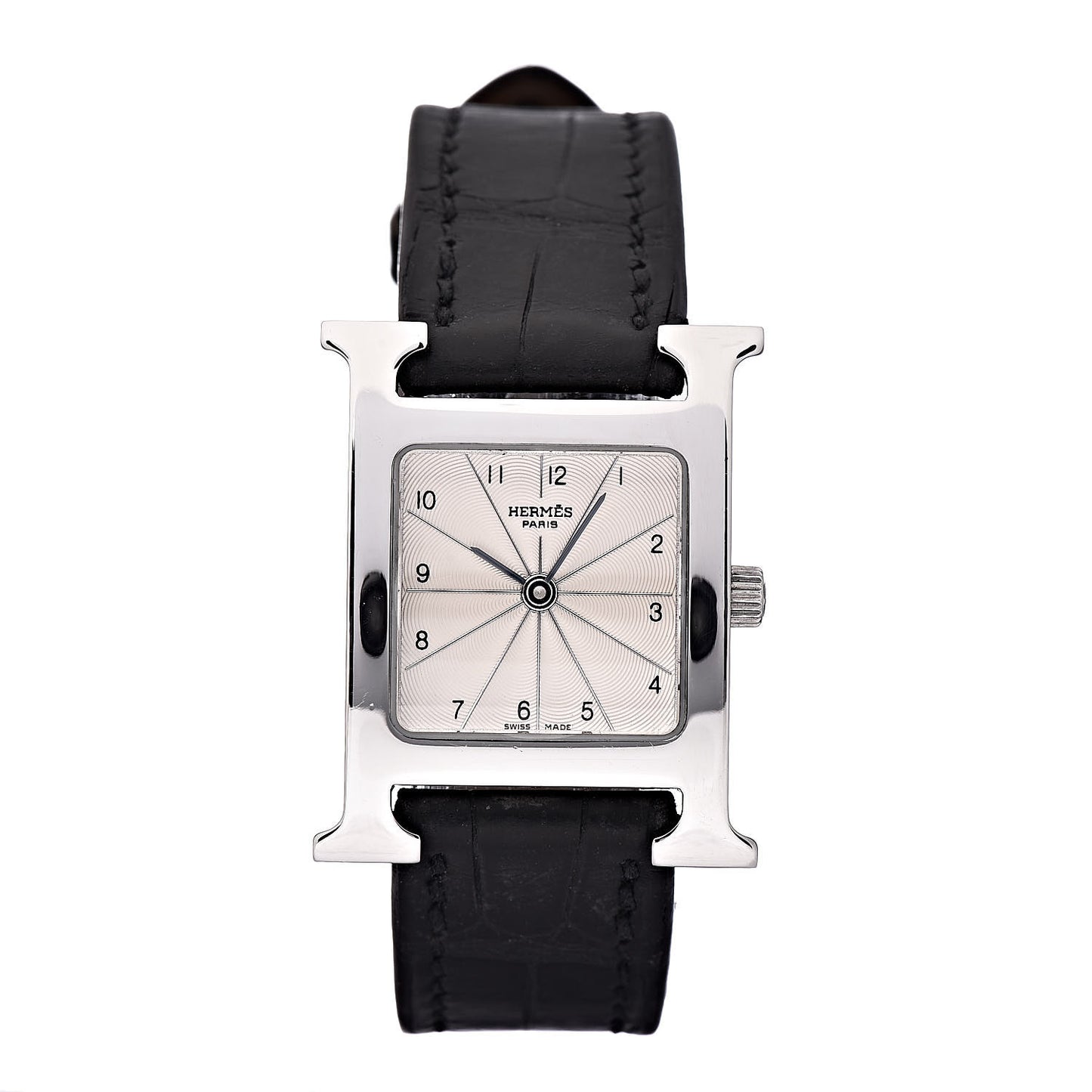 Stainless Steel Alligator 21mm Heure H Hour Quartz Watch Noir