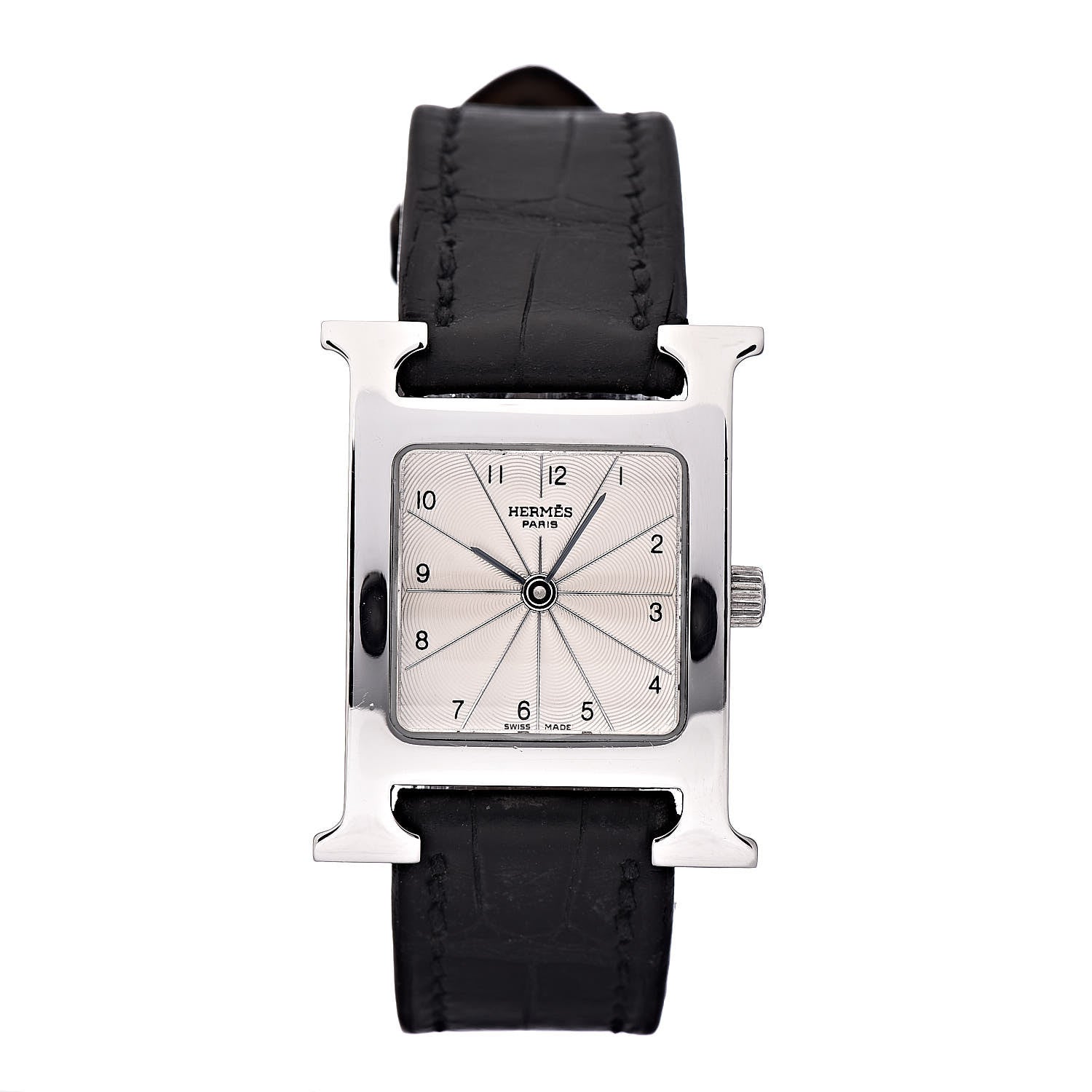 Hermes Stainless Steel Alligator 21mm Heure H Hour Quartz Watch Noir 1 of 10