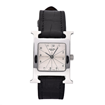 Hermes Stainless Steel Alligator 21mm Heure H Hour Quartz Watch Noir 1 of 10