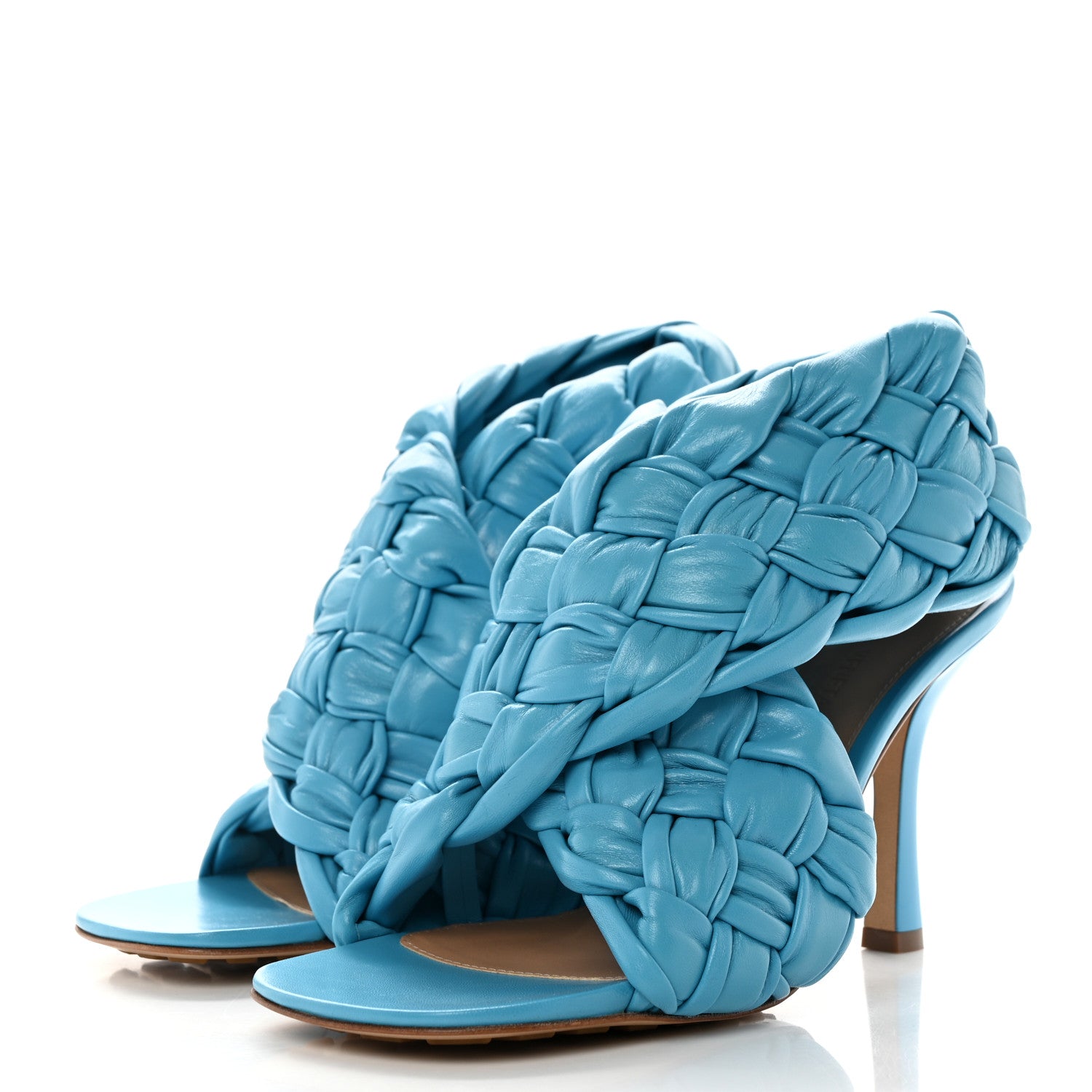 Bottega Veneta Shiny Nappa Intrecciato The Board Sandals 38.5 Sky Blue 3 of 7