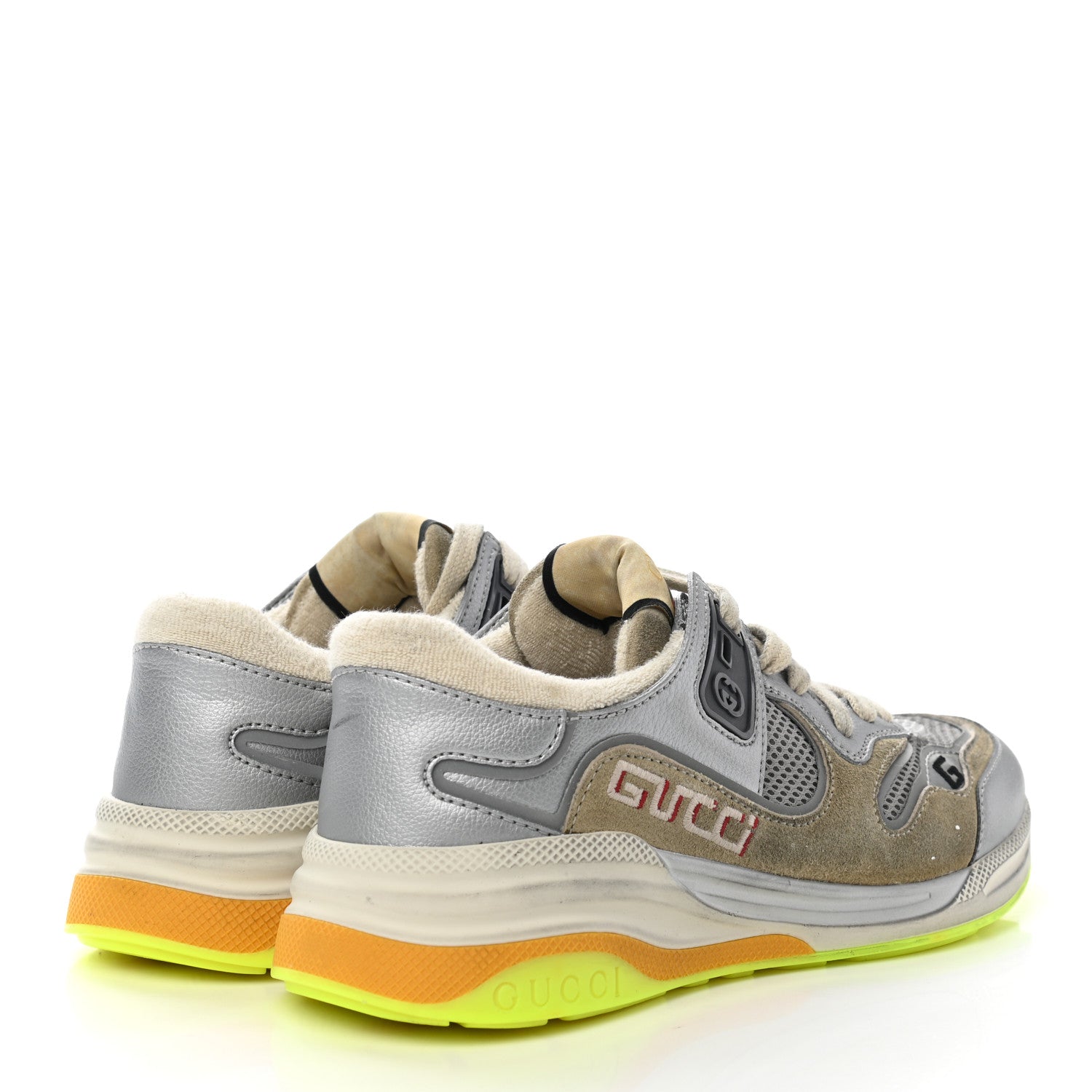 Gucci Metallic Calfskin Suede Womens Ultrapace Sneakers 36.5 Silver Oatmeal 4 of 7