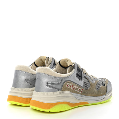 Gucci Metallic Calfskin Suede Womens Ultrapace Sneakers 36.5 Silver Oatmeal 4 of 7
