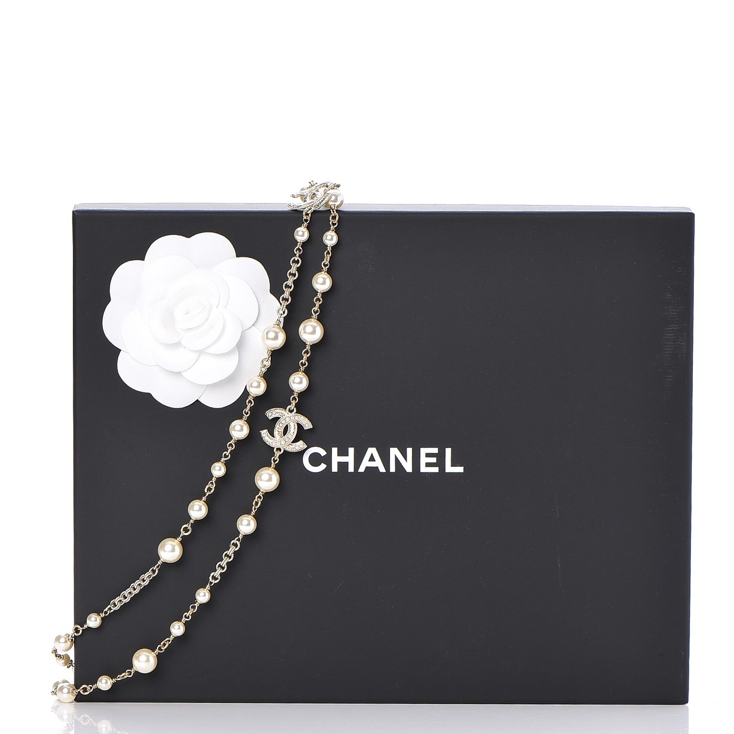 Pearl Long CC Necklace Gold