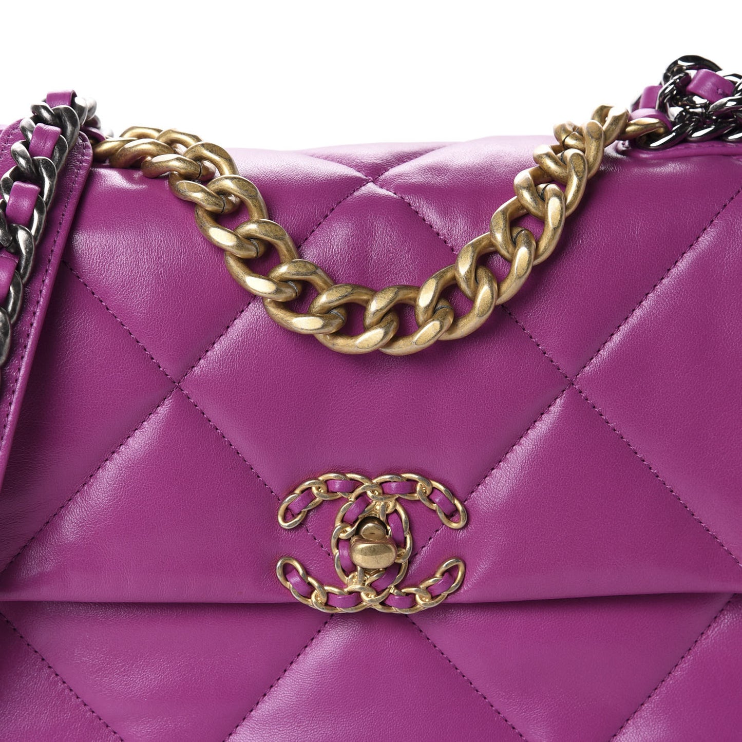 Lambskin Quilted Medium 19 Flap Purple