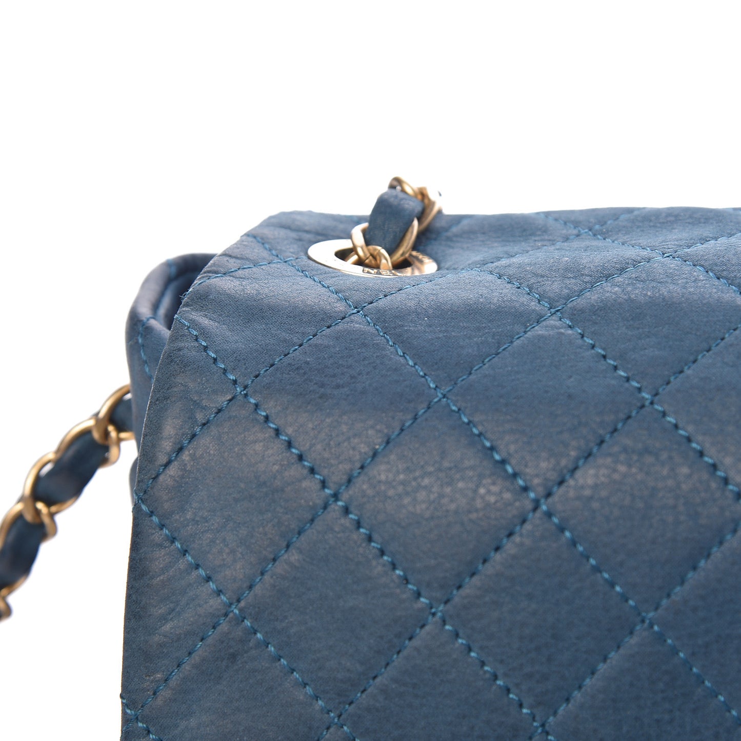 Iridescent Calfskin Large Chic Quilt Flap Dark Blue