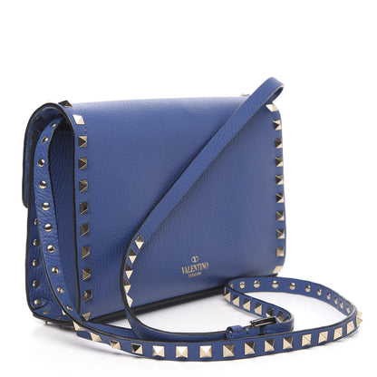 Valentino Garavani Pebbled Calfskin Medium Rockstud Flip Lock Crossbody Bag Baltique 3 of 9