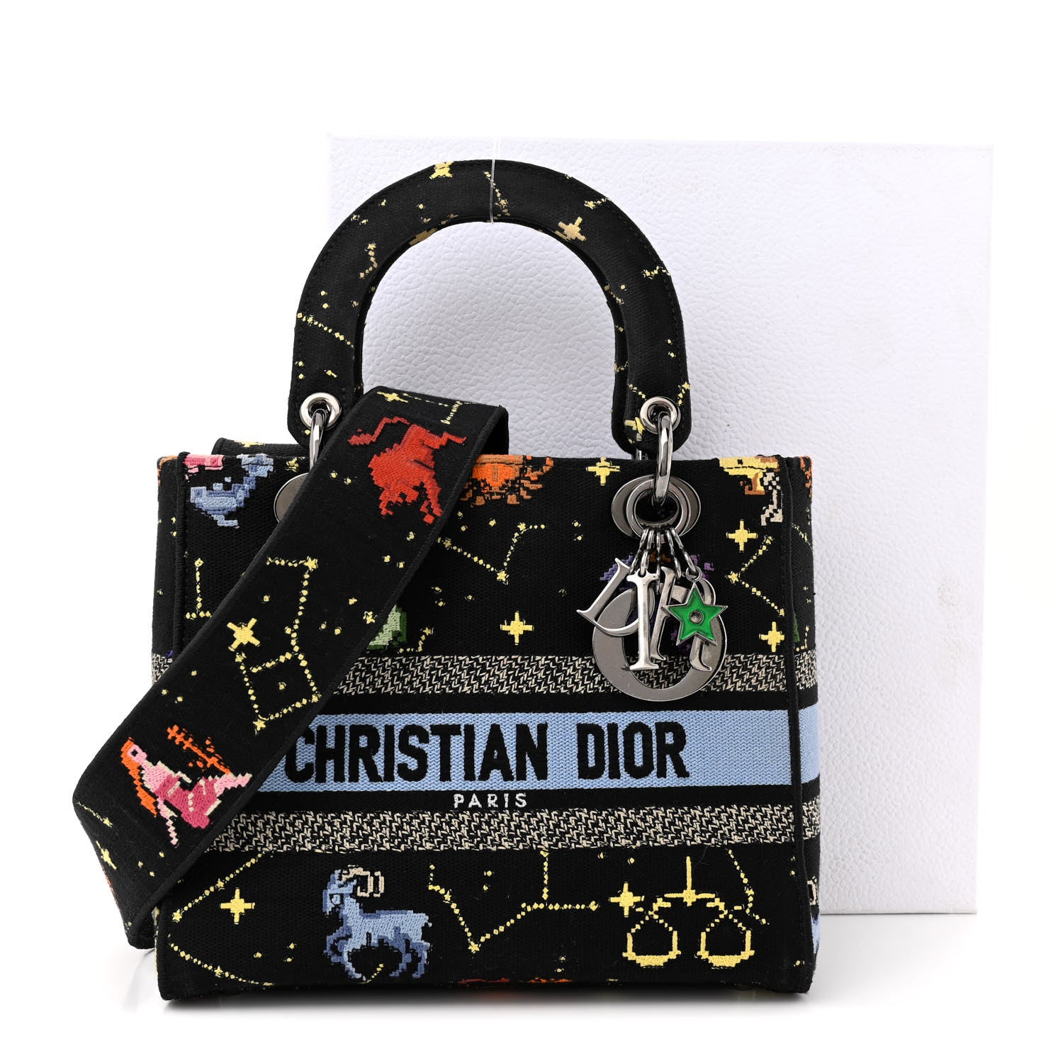 Dior バッグ Christian Dior Canvas Pixel Zodiac Embroidered Medium Lady D-Lite