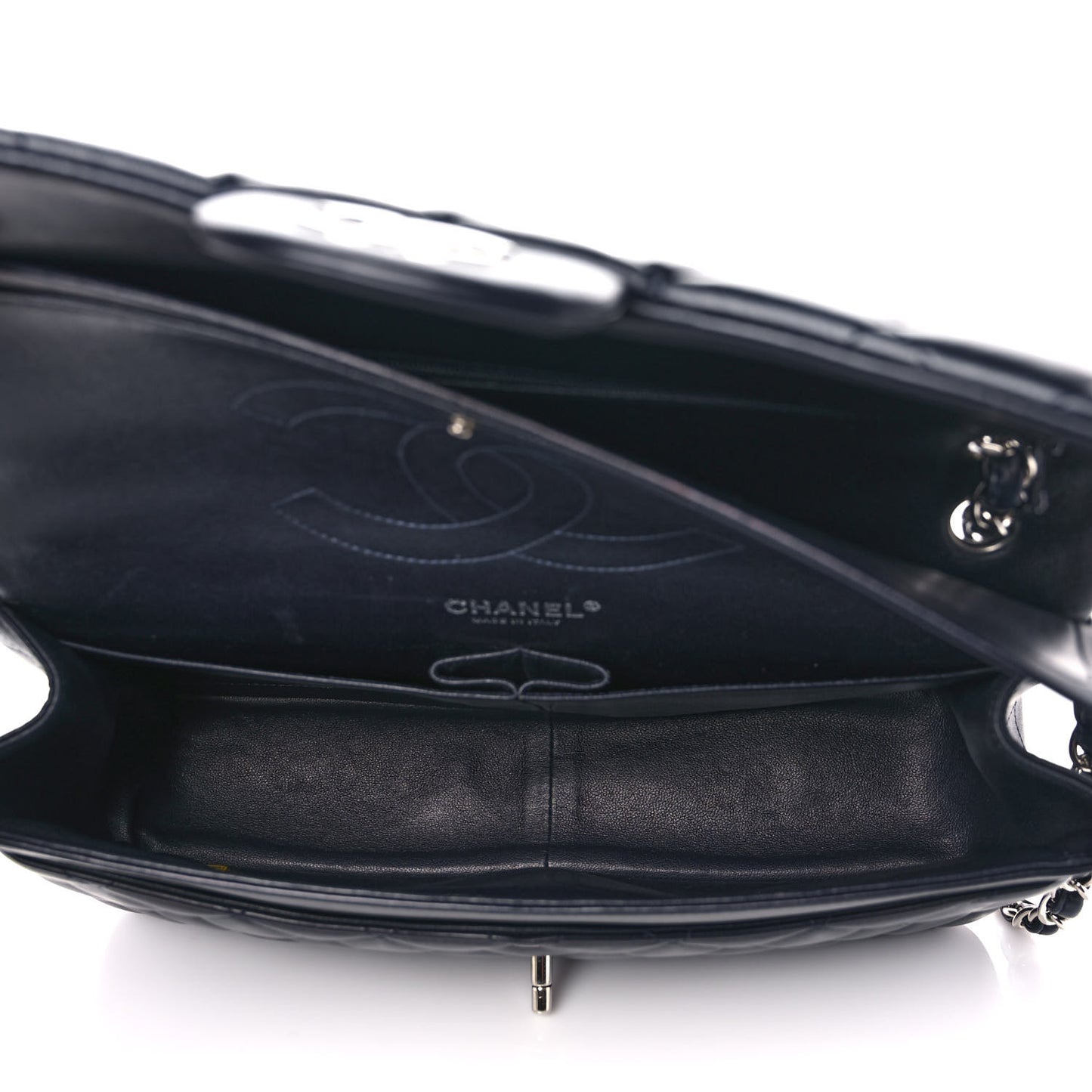 Lambskin Quilted Jumbo Double Flap Dark Blue
