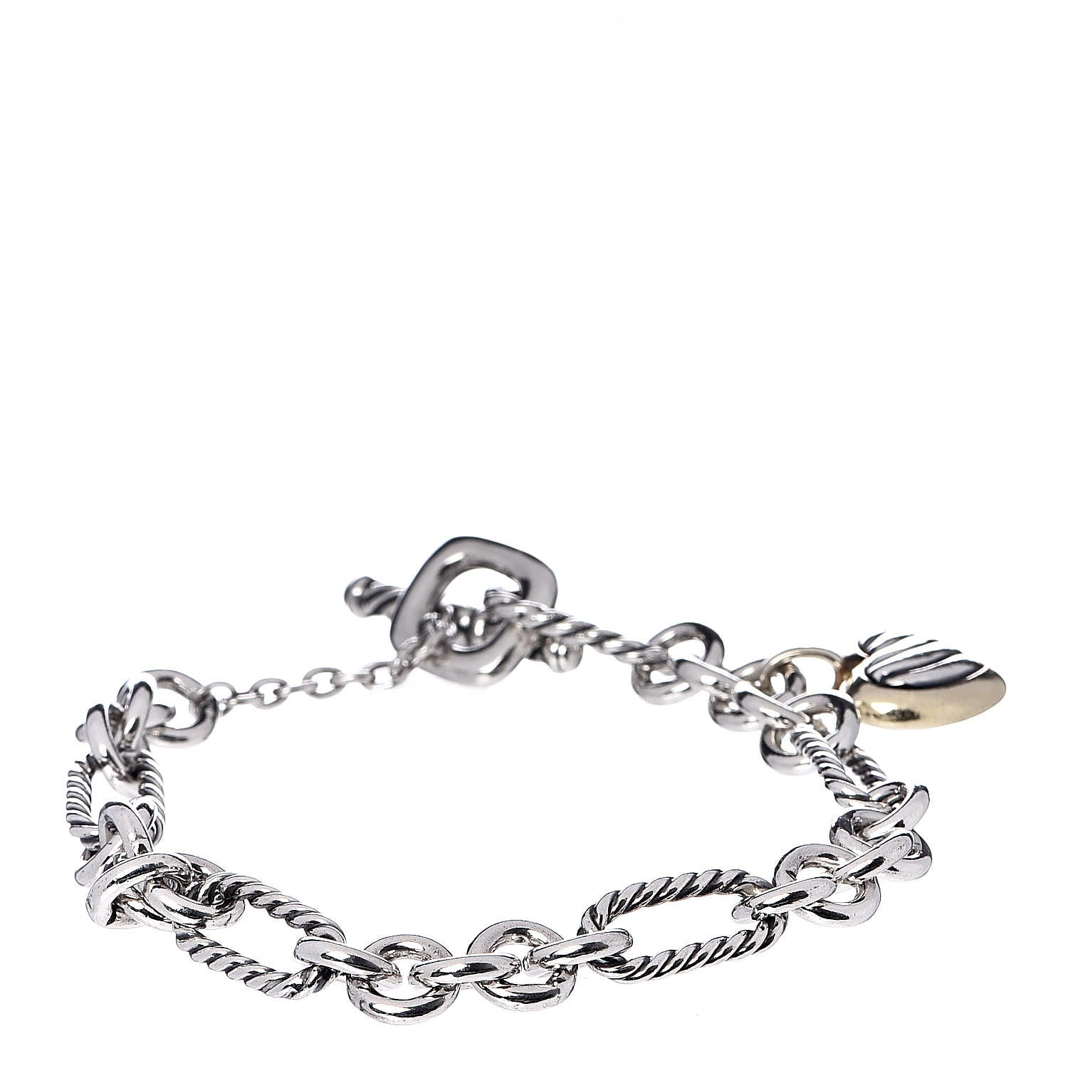 David Yurman Sterling Silver 18K Yellow Gold Cable Heart Charm Bracelet 1 of 4