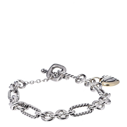 David Yurman Sterling Silver 18K Yellow Gold Cable Heart Charm Bracelet 1 of 4