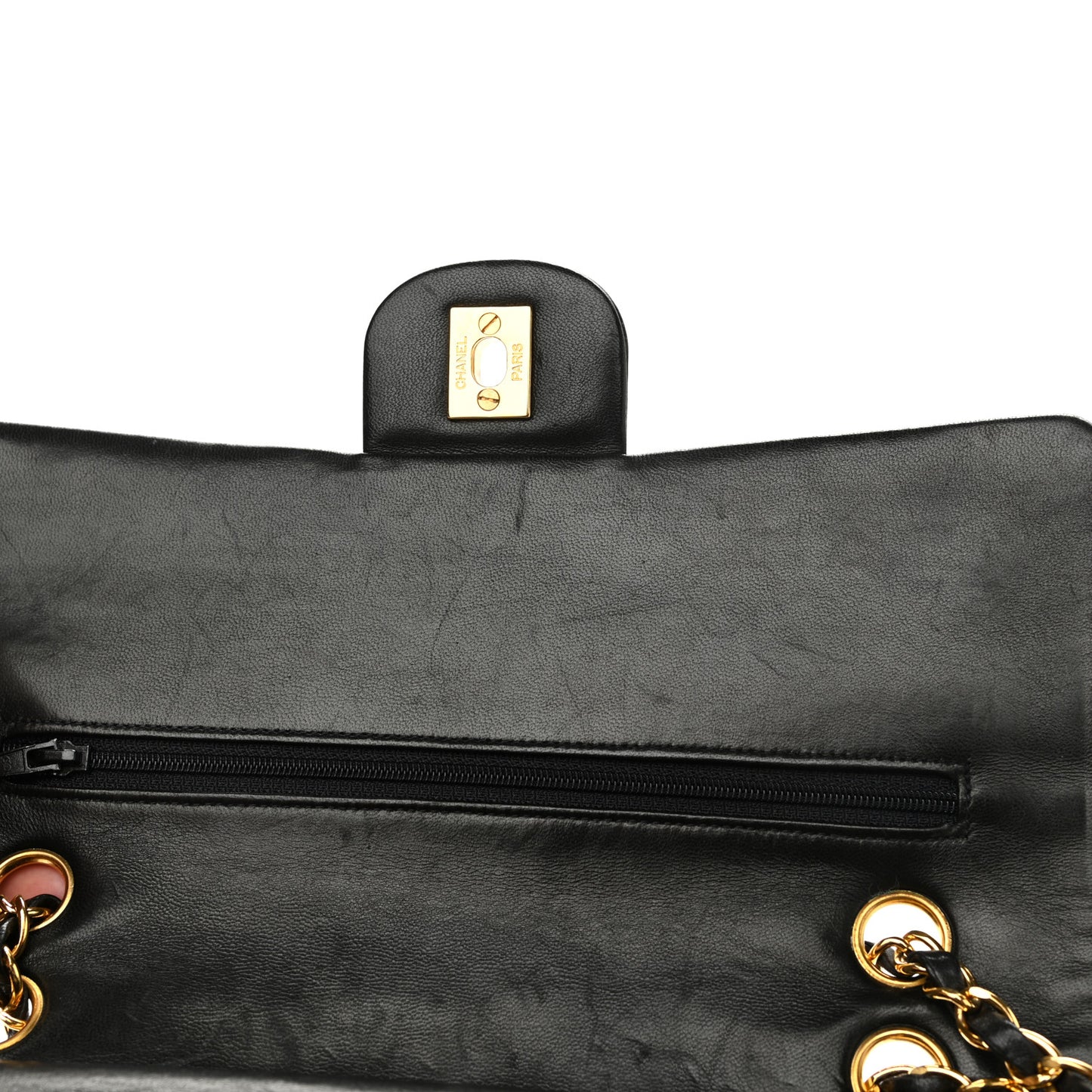 Lambskin Quilted Medium Double Flap Black