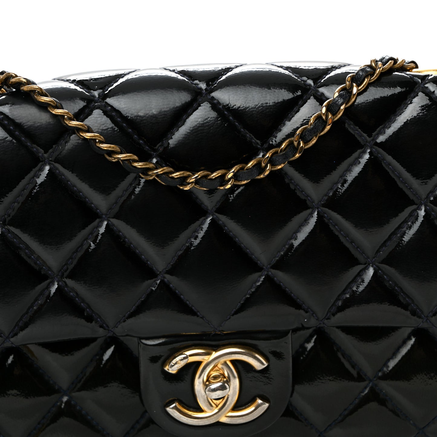 Patent Goatskin Quilted Medium CC Eyelet Flap Blue