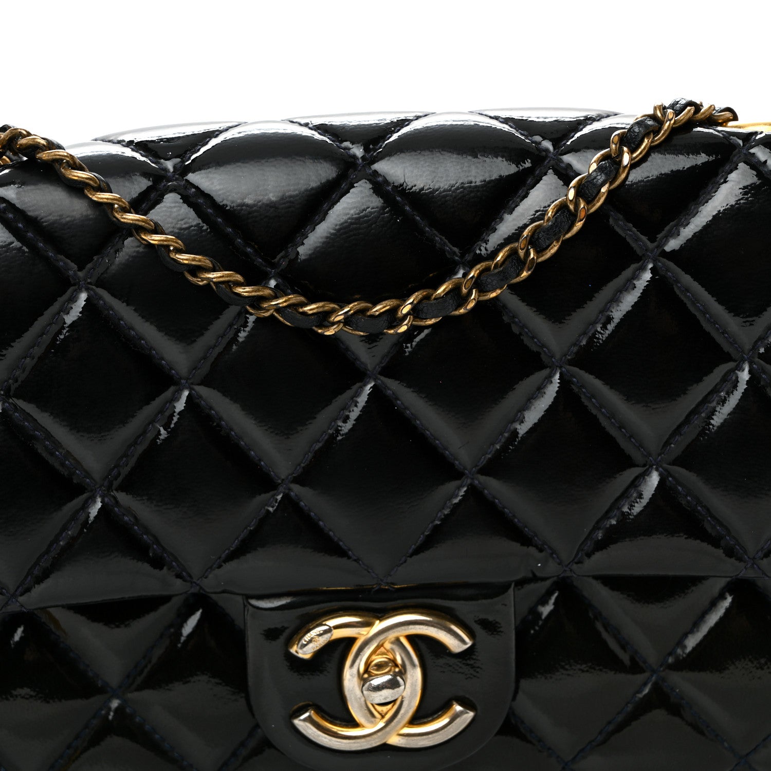 Chanel Patent Goatskin Quilted Medium CC Eyelet Flap Blue 8 of 10