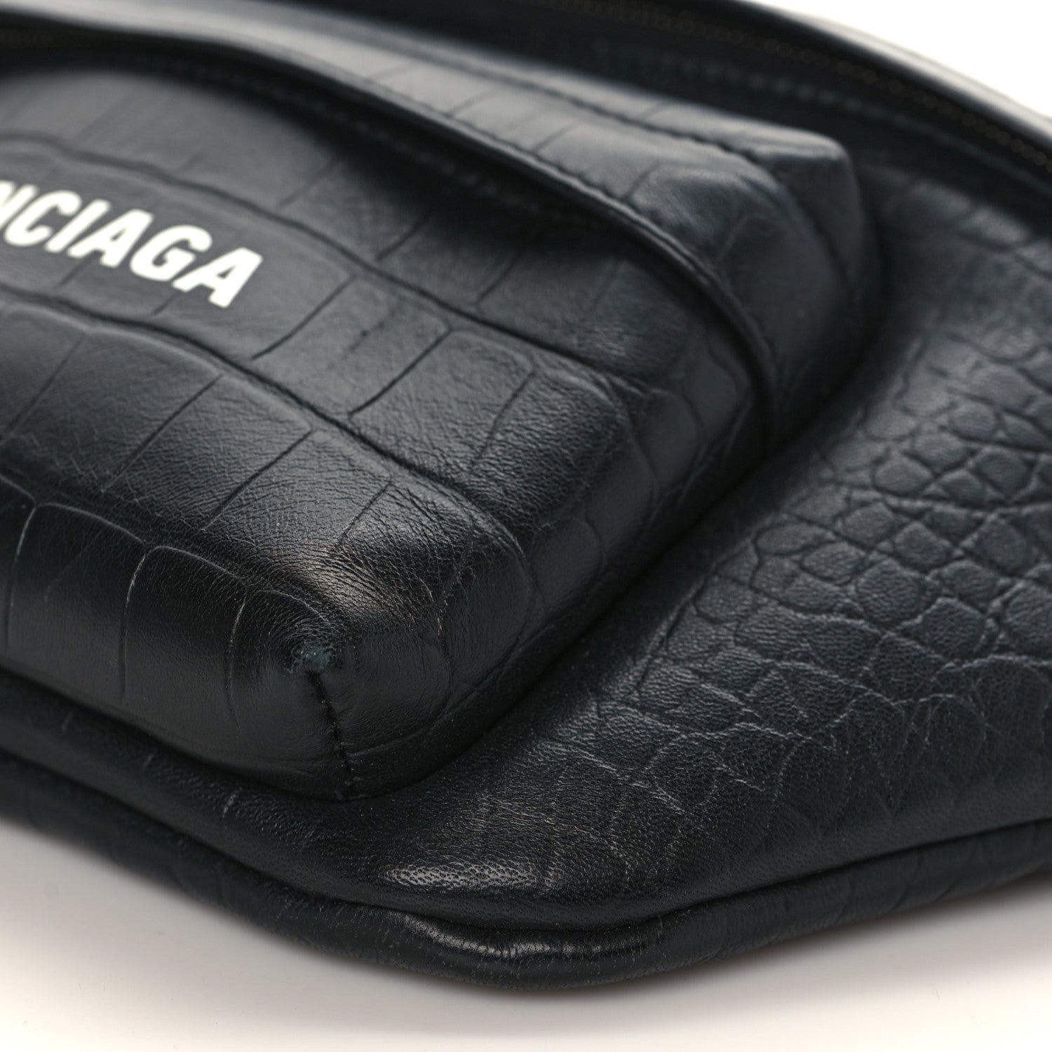 Balenciaga Calfskin Logo Crocodile Embossed Everyday Beltpack Black 8 of 8