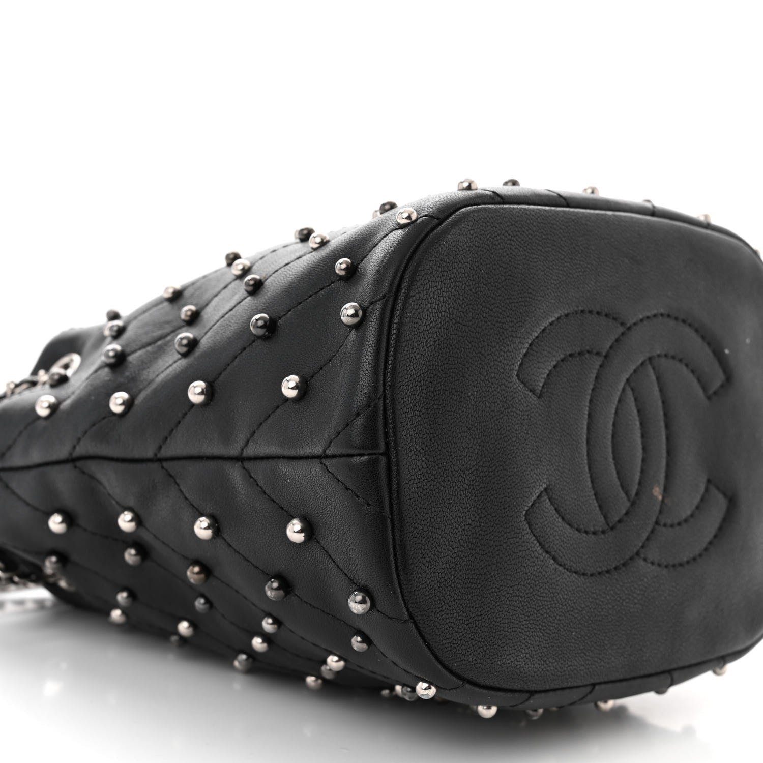 Chanel Lambskin Studded Chevron Quilted Small Stud Wars Drawstring Bag Black 9 of 11