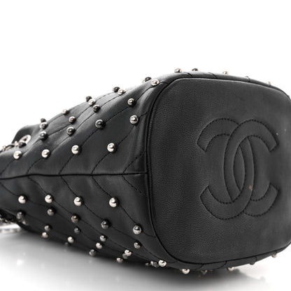 Chanel Lambskin Studded Chevron Quilted Small Stud Wars Drawstring Bag Black 9 of 11