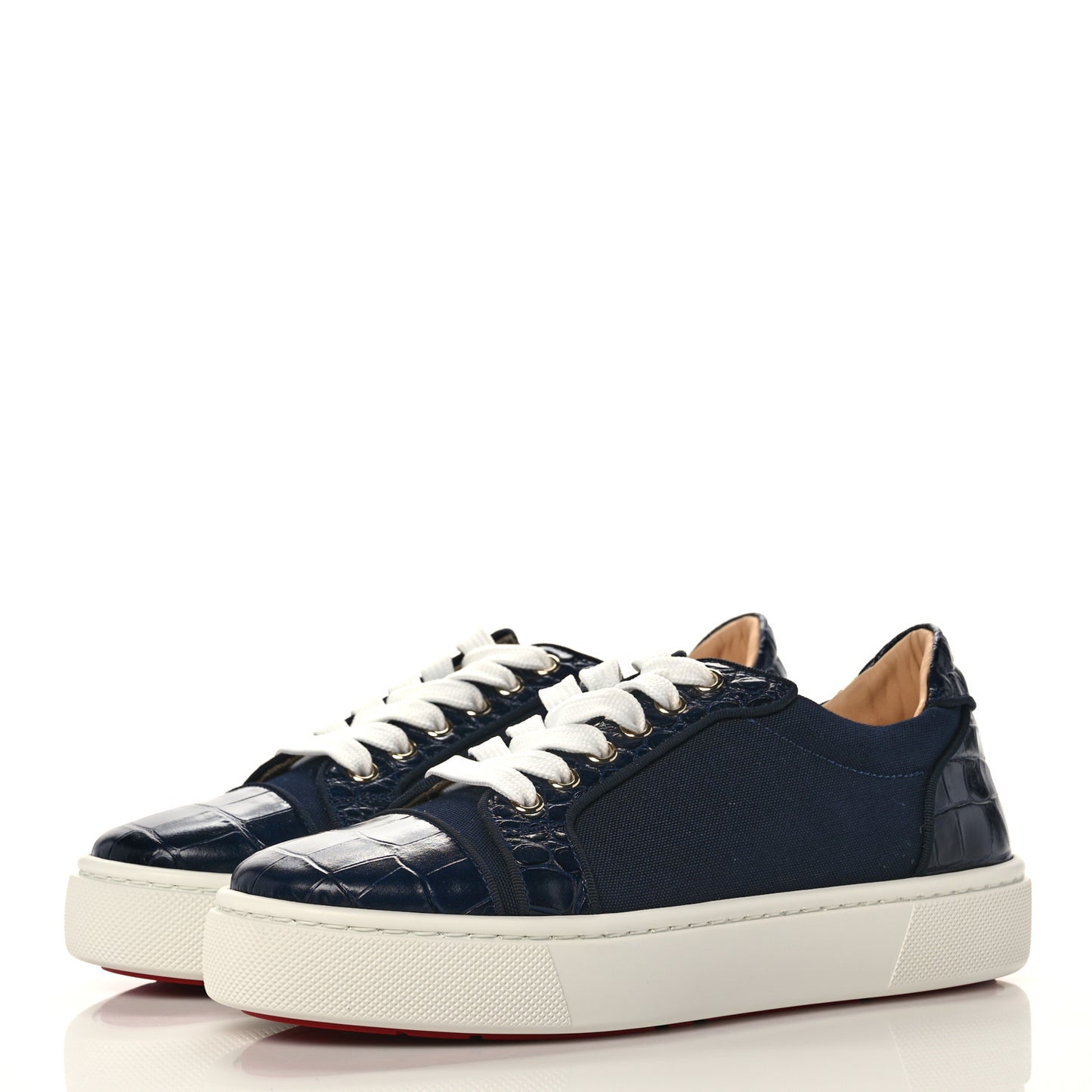 Calfskin Crocodile Embossed Mens Louis Junior Flat Sneakers 8 Navy