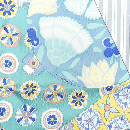Hermes Silk L'Art du Sarasa Scarf 90 Ciel Turquoise Corail 4 of 5