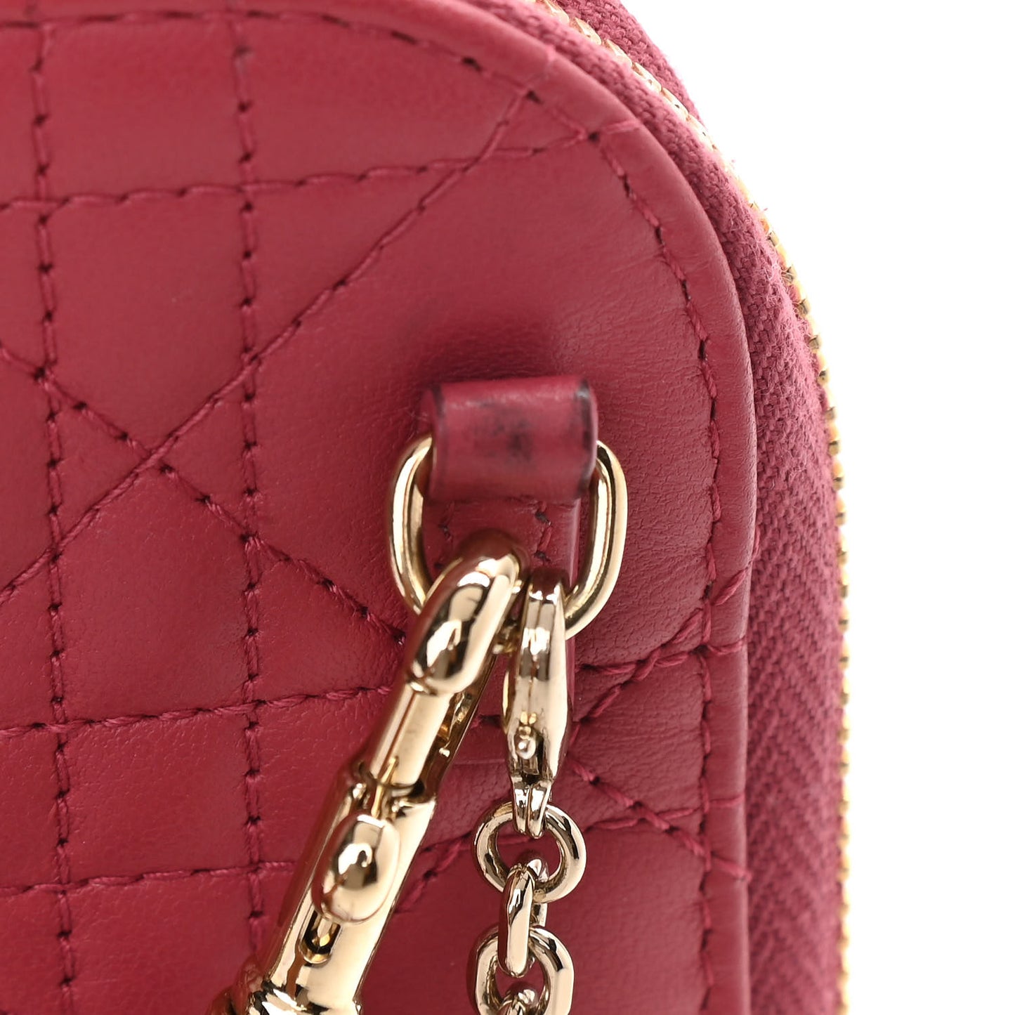 Lambskin Cannage Lady Dior Phone Holder Strawberry Pink