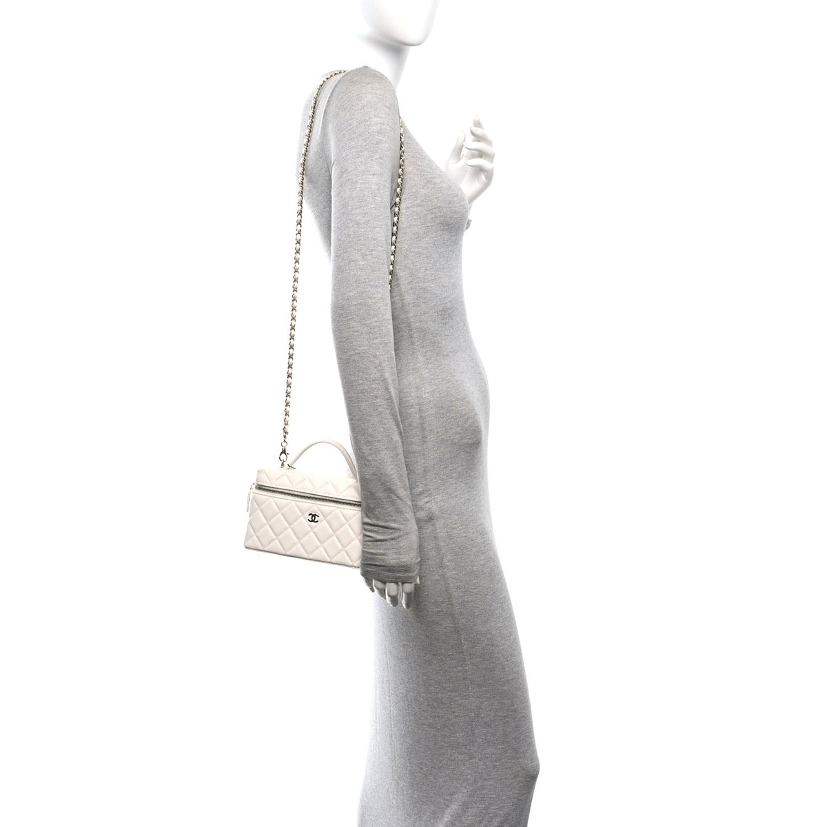 Caviar Quilted Top Handle Slim Vanity With Chain White