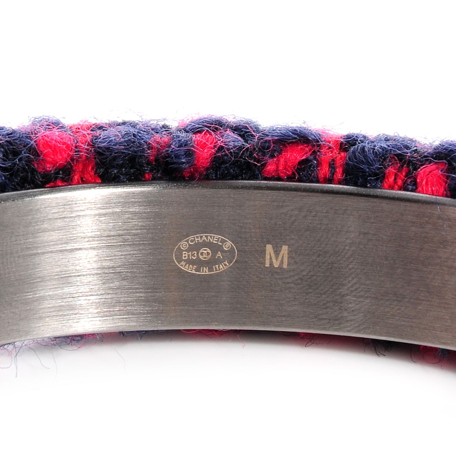 Chanel Tweed CC Narrow Bangle Size Medium Red Blue 4 of 4