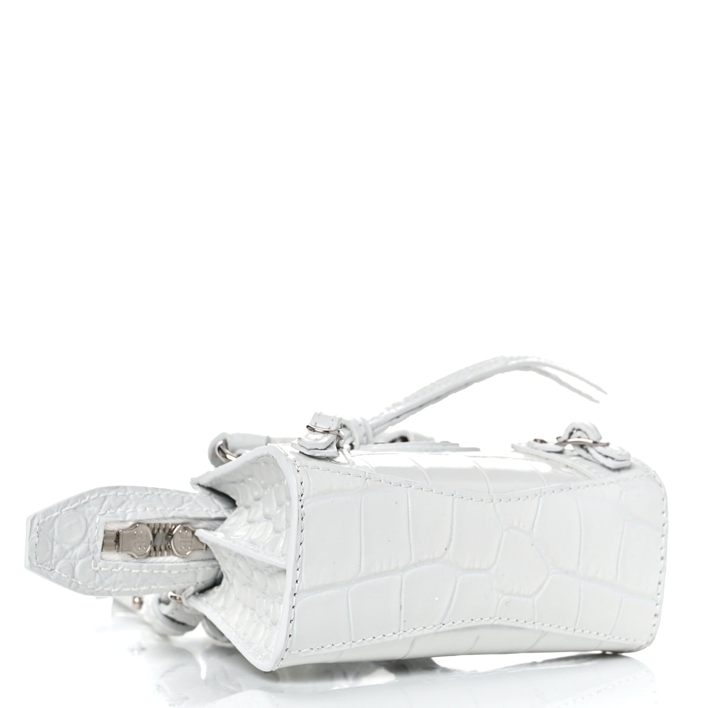 Extra Supple Calfskin Crocodile Embossed Neo Classic Silver Hardware Super Nano City Crossbody White