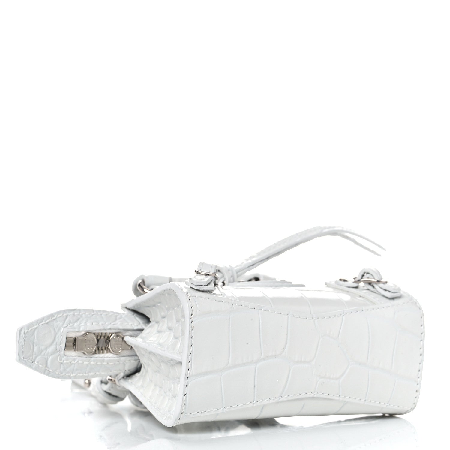 Balenciaga Extra Supple Calfskin Crocodile Embossed Neo Classic Silver Hardware Super Nano City Crossbody White 4 of 9