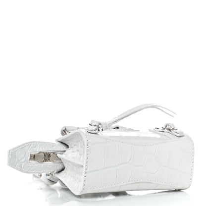 Balenciaga Extra Supple Calfskin Crocodile Embossed Neo Classic Silver Hardware Super Nano City Crossbody White 4 of 9