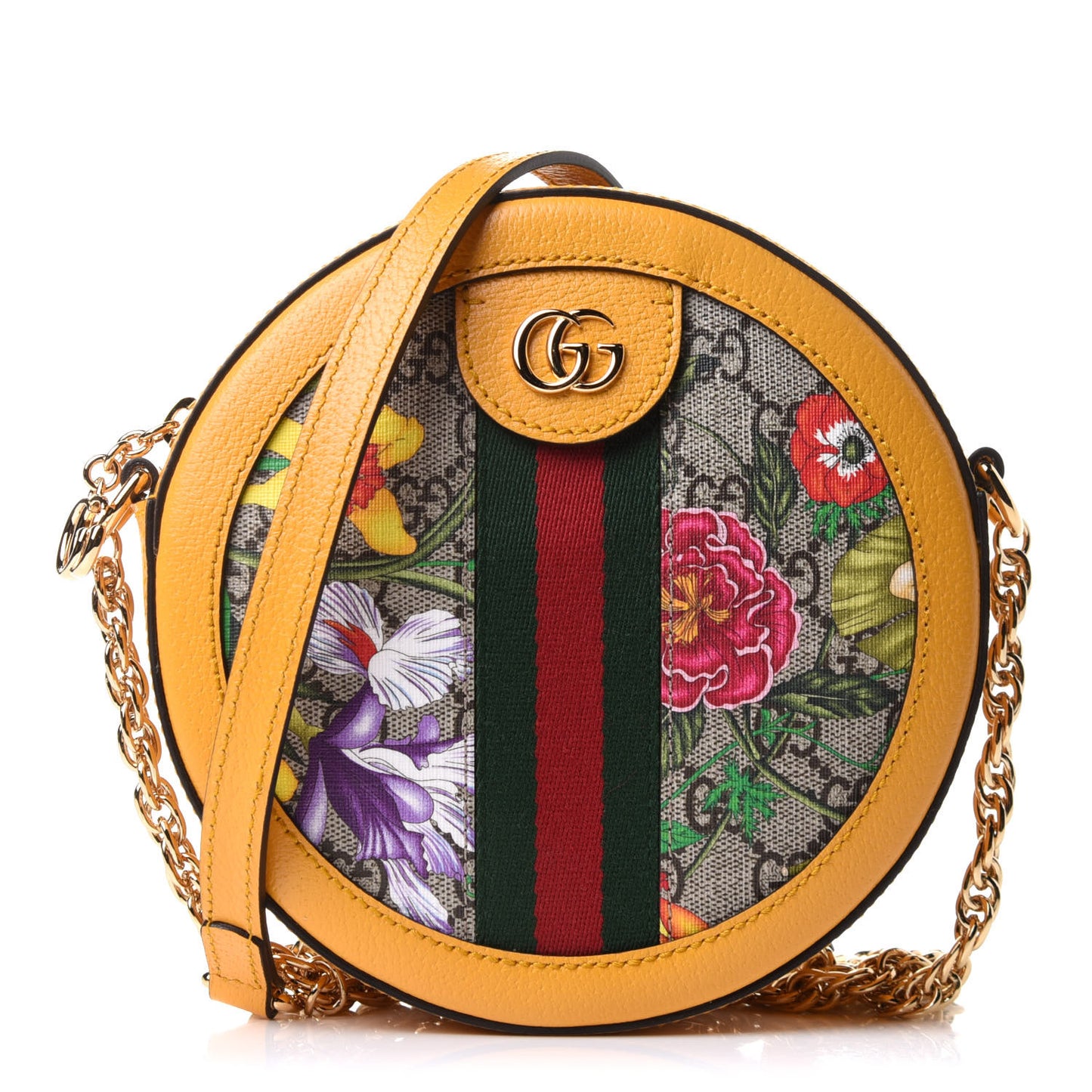GG Supreme Monogram Flora Web Mini Ophidia Round Shoulder Bag Beige Multicolor Crop