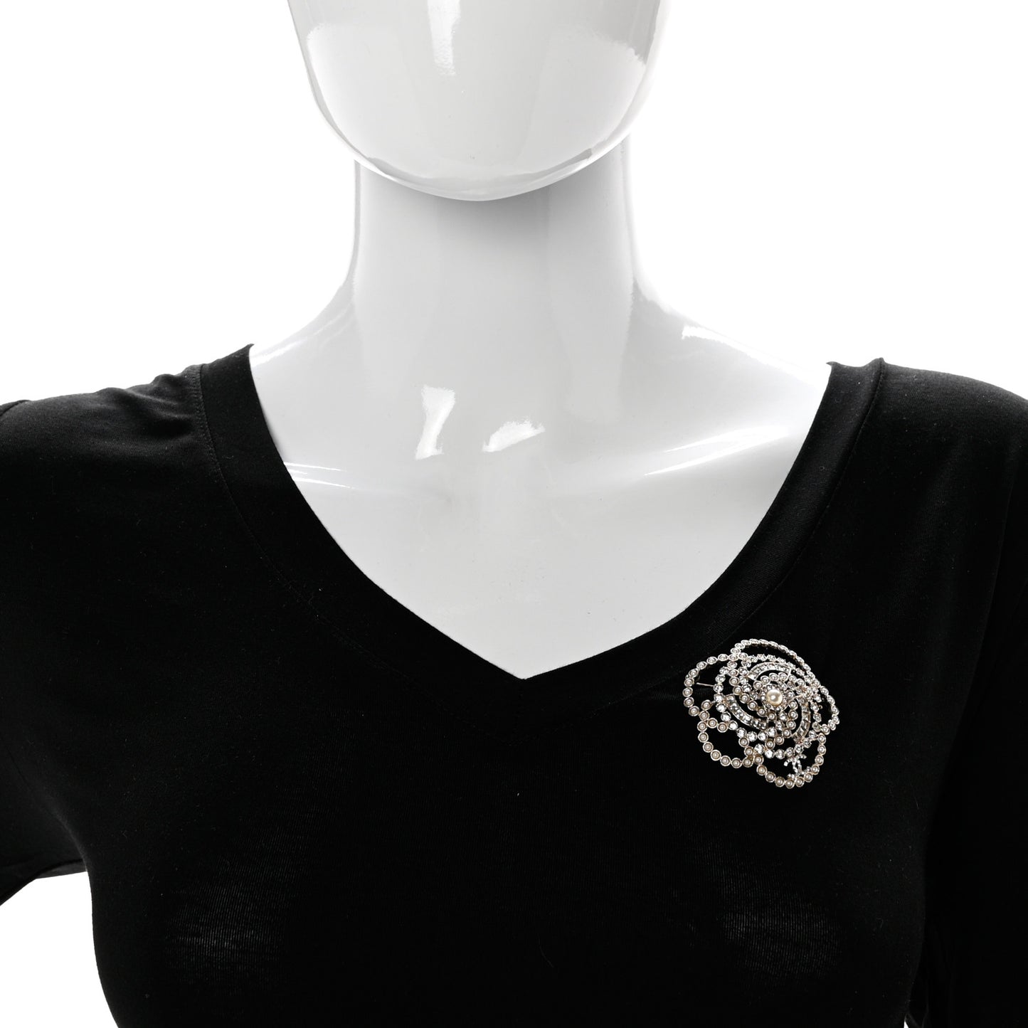 Pearl Crystal Lace Camellia Brooch Gold