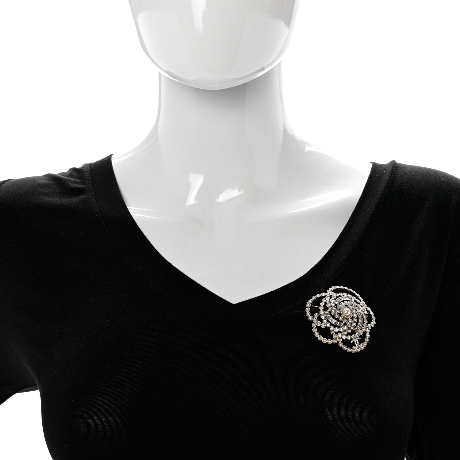 Chanel Pearl Crystal Lace Camellia Brooch Gold 2 of 4