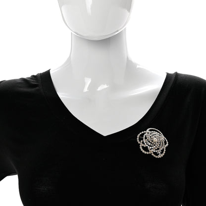 Chanel Pearl Crystal Lace Camellia Brooch Gold 2 of 4