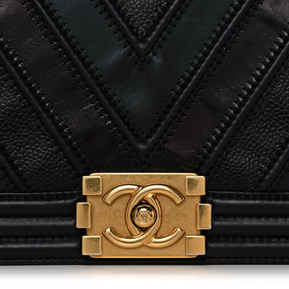 Chanel Calfskin Caviar Suede Chevron New Medium Boy Flap Black 8 of 17